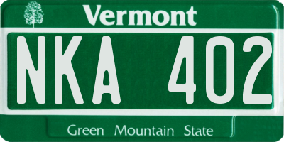 VT license plate NKA402