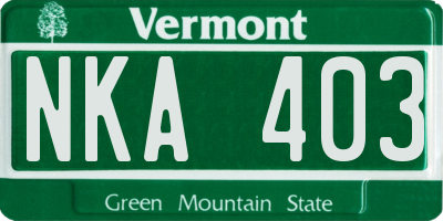 VT license plate NKA403