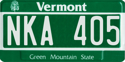 VT license plate NKA405