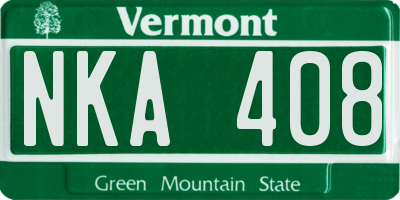 VT license plate NKA408