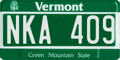 VT license plate NKA409