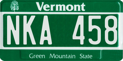 VT license plate NKA458