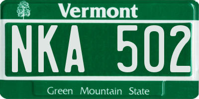 VT license plate NKA502