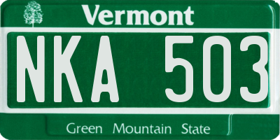 VT license plate NKA503