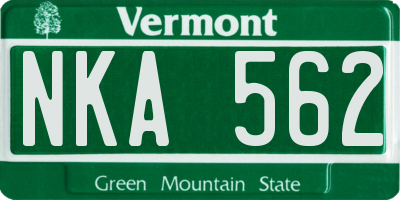VT license plate NKA562