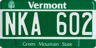 VT license plate NKA602