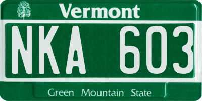 VT license plate NKA603