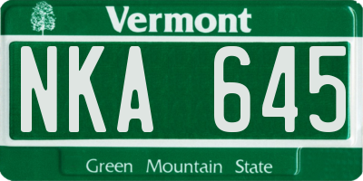 VT license plate NKA645