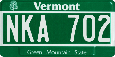 VT license plate NKA702