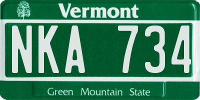 VT license plate NKA734