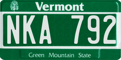 VT license plate NKA792