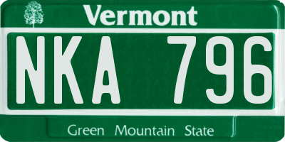 VT license plate NKA796