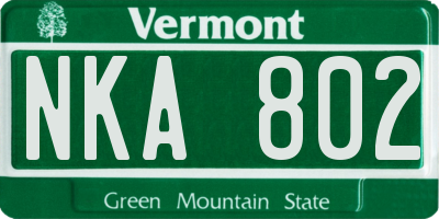 VT license plate NKA802