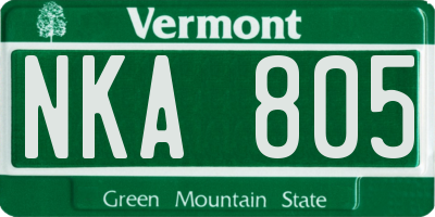 VT license plate NKA805
