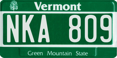 VT license plate NKA809