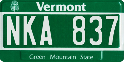 VT license plate NKA837