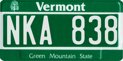 VT license plate NKA838