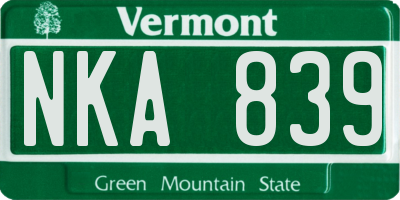 VT license plate NKA839