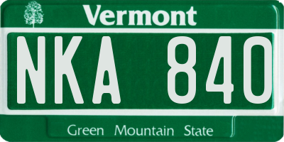 VT license plate NKA840