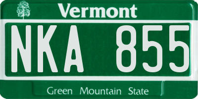 VT license plate NKA855