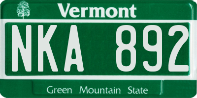 VT license plate NKA892