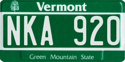 VT license plate NKA920
