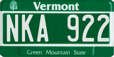 VT license plate NKA922
