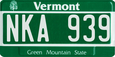 VT license plate NKA939