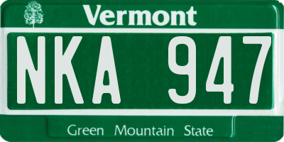 VT license plate NKA947
