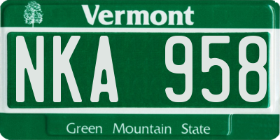 VT license plate NKA958