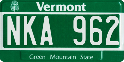 VT license plate NKA962