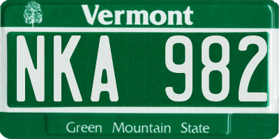 VT license plate NKA982