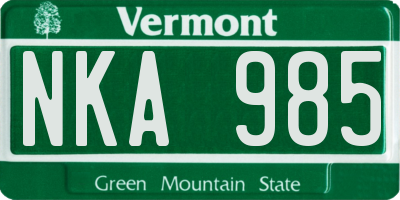 VT license plate NKA985