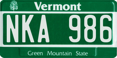 VT license plate NKA986