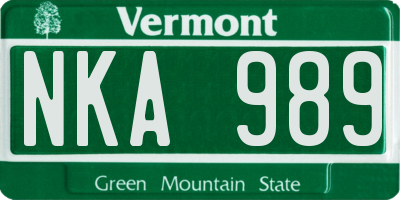 VT license plate NKA989