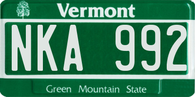 VT license plate NKA992