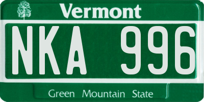 VT license plate NKA996