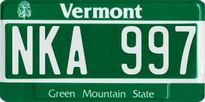 VT license plate NKA997