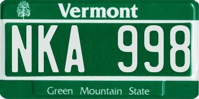 VT license plate NKA998