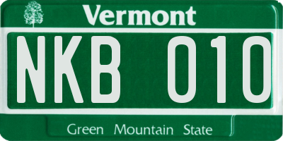 VT license plate NKB010