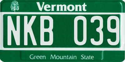 VT license plate NKB039