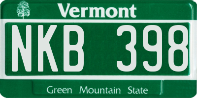 VT license plate NKB398