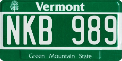 VT license plate NKB989