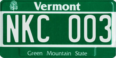 VT license plate NKC003