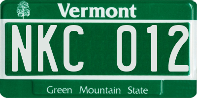 VT license plate NKC012
