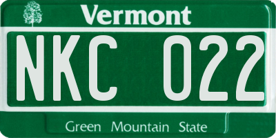 VT license plate NKC022