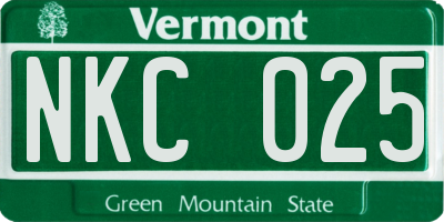 VT license plate NKC025