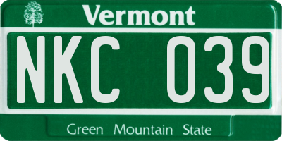 VT license plate NKC039