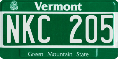 VT license plate NKC205