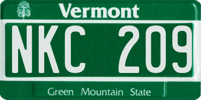 VT license plate NKC209